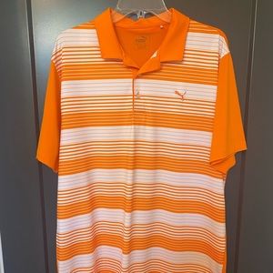 Puma Golf Polo. Like New. Great condition.  Men’s Large. Orange + white stripes